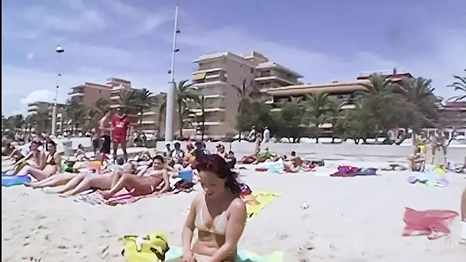 German red-head slut toying her round ass and natural tits with toys outdoors