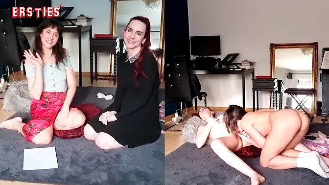 German redhead and brunette lesbians in hardcore POV action