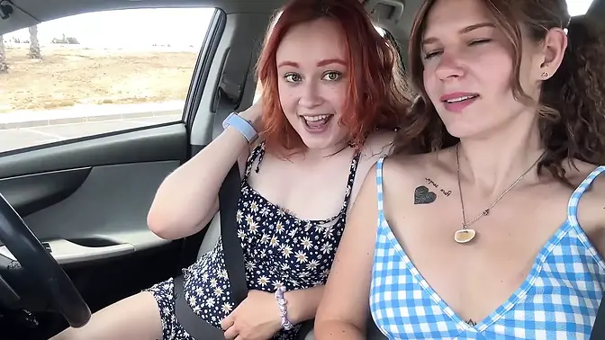 GF and I finger our hot bodies in the parking lot