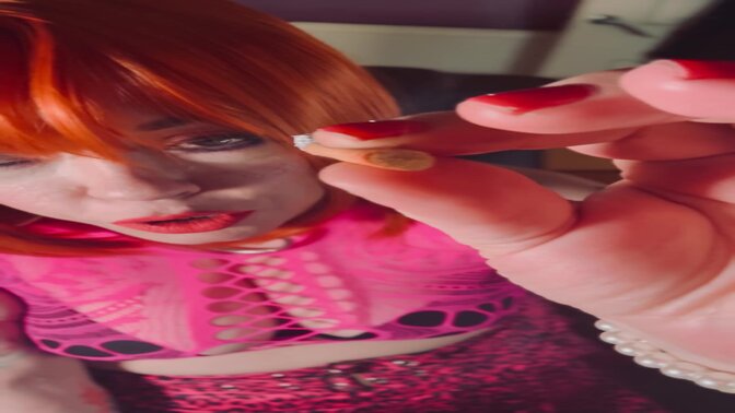 Ginger BBW cutie Tina Snua smokes a cork cigarette in an OMI and OME setting 