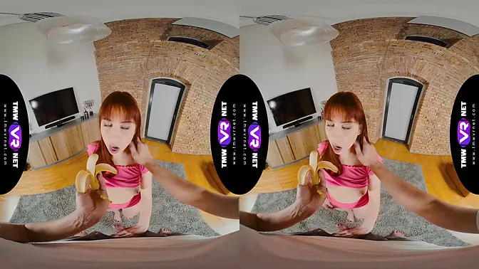 Girl swallows banana in deepthroat blowjob