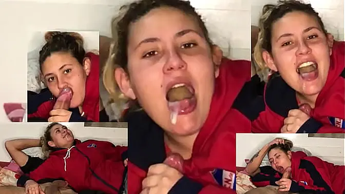 girlfriend &mdash;  18 &mdash;  takes a BIG LOAD of CUM in her MOUTH