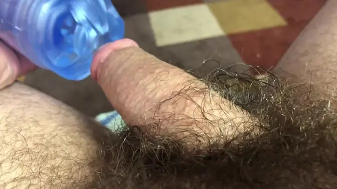 Goon worships huge cock with fleshlight