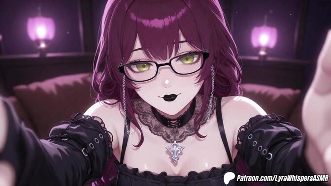 Goth GF gives a sensual handjob with big tits