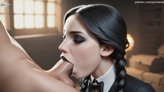 Goth GF with big tits deep throats a fat dick