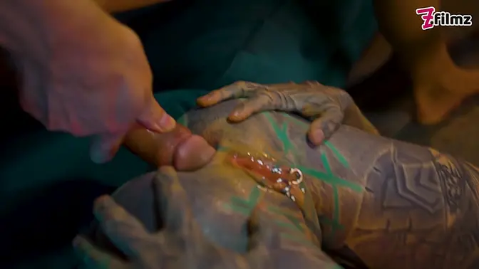 Goth Teen with split tongue gives hot ass to mouth blowjob