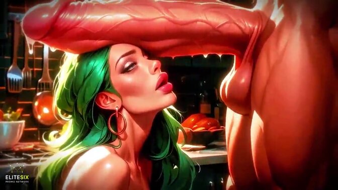 Green-haired bimbo slut shows off her big ass tits while fantasizing about