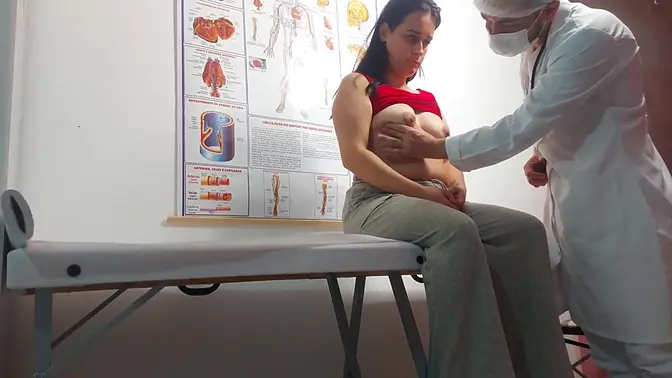 Gynecologist's finger in patient's ass; fucks her tightly