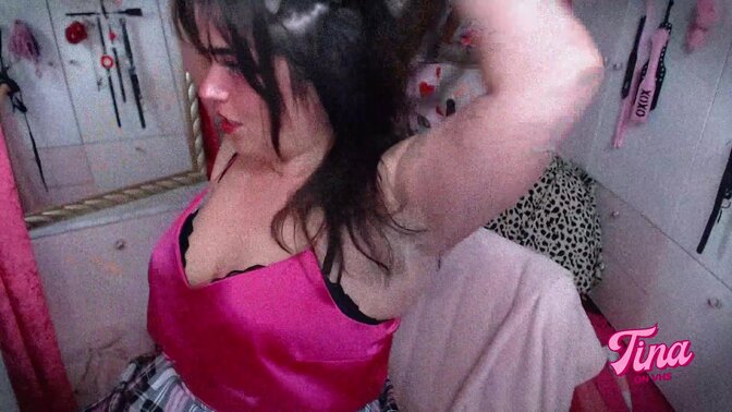 Hairy bbw in mini skirt gets caught smoking by nosy neighbor