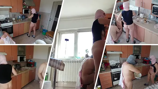 Hairy MILF sucks hubby's cock while dancing naked