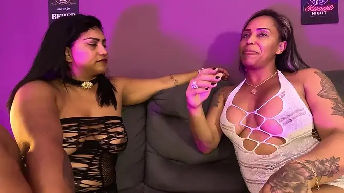 Hairy pussy and big tits in wild lesbian action