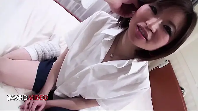 Hairy schoolgirl Miki Uemura gets pounded and creampied