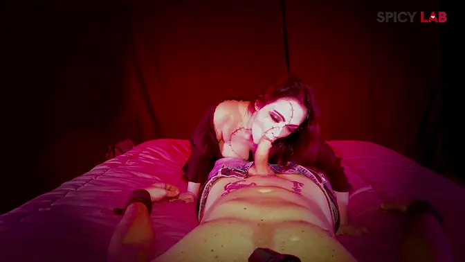 Halloween special: Italian MILF gives deepthroat blowjob with facial cum shot