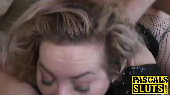 Hannah Blake deepthroats cock in black lingerie