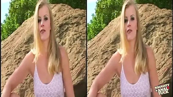 Happy blonde in outdoor threesome with anal fun