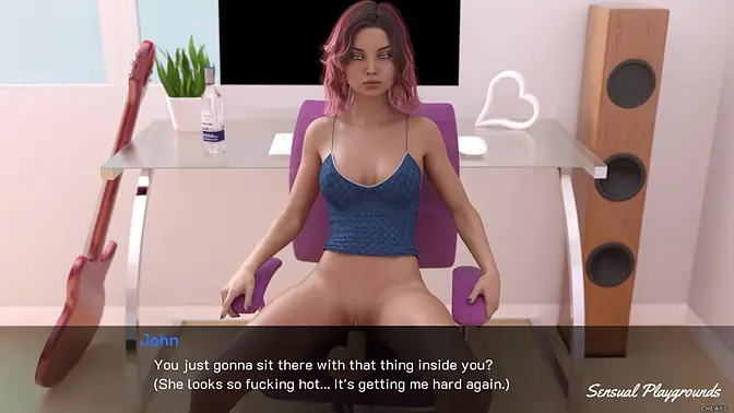 Horny 3D cartoon brunette gives a deepthroat blowjob and rides cock