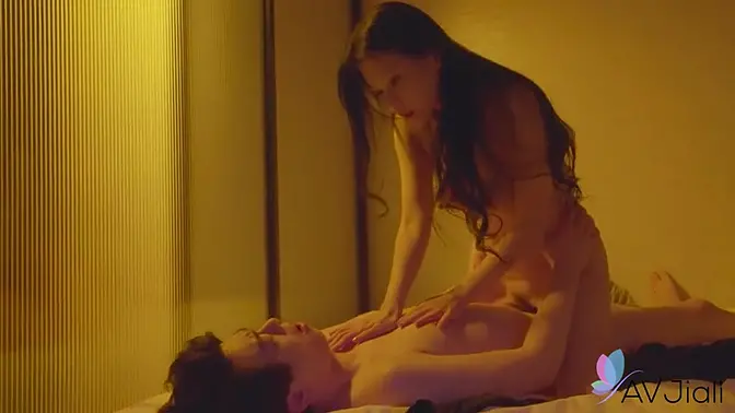 horny Chinese Slut with Long Hair fucks Brunette