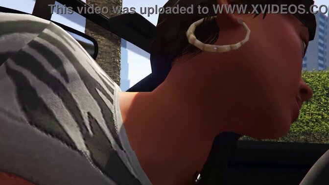 Horny couple plays GTA 5, gets naughty in a car