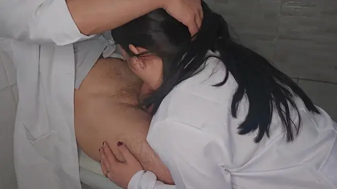 Hospital bathroom: Nurse gives blowjob and takes rough pounding