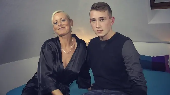 Hot blonde amateur MILF rides cock and takes cumshot in mouth