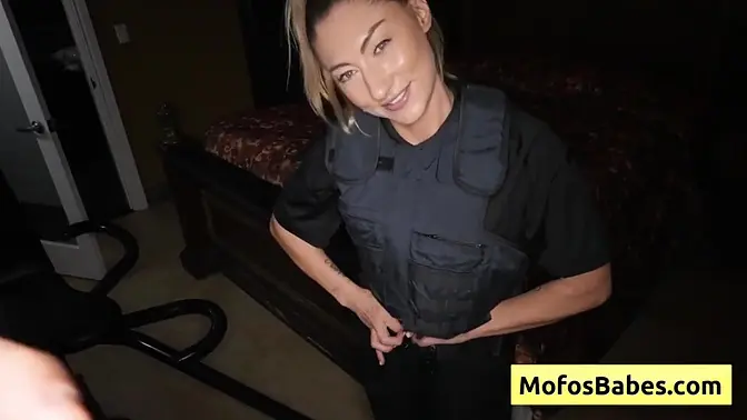 Hot blonde cop gets nailed from behind by fresh dick