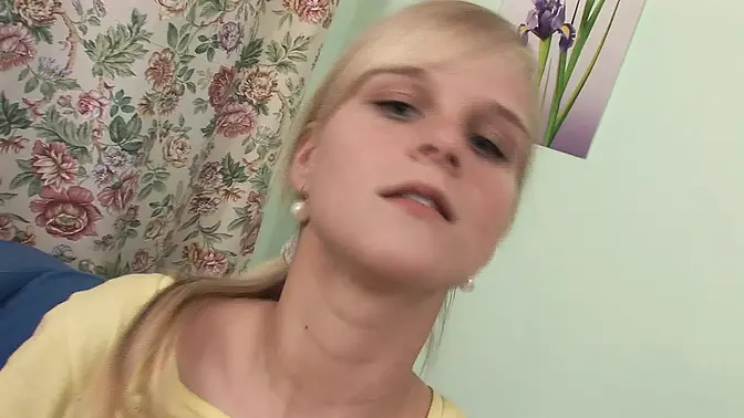 Hot blonde German teen deepthroats and fucks hard