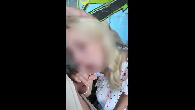 Hot blonde teen gives big cock a public blowjob