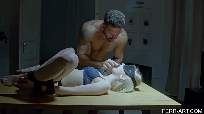 Hot blonde teen Lina loses bet and gets tied up