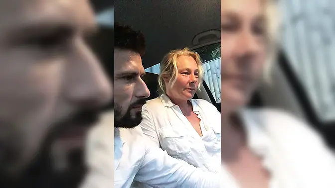 Hot British MILF gives car blowjob to young stud