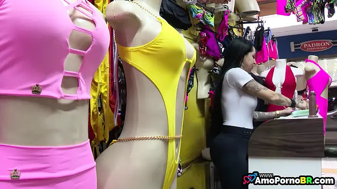 Hot brunette milf gives best hardcore fuck at sexshop