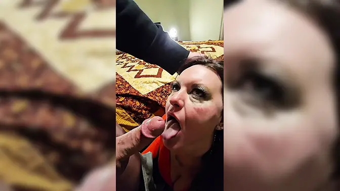 Hot brunette wife makes stranger cum upstairs