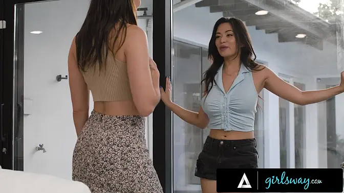 Hot brunette with big tits cares for her bestie