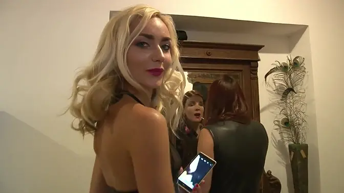 Hot college girls flash pussy and ass under leather dresses