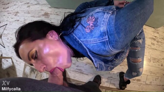 Hot European milf gives a dirty talking, double cum-filled, blow job in