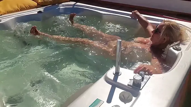 Hot German MILF wife gets sexy and eats pussy in outdoor pool games