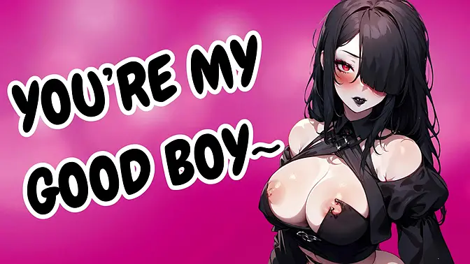 Hot Goth GF gives deepthroat blowjob to good boy roommate