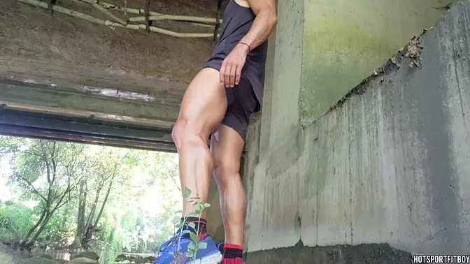 Hot guy with massive cock almost gets caught jerking off near the river