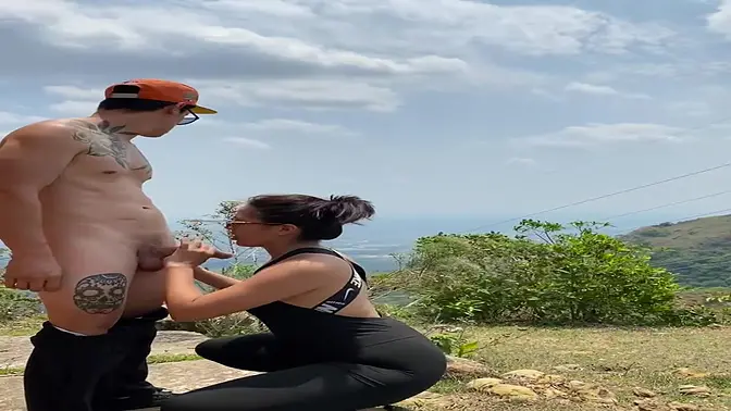 Hot Latina sucks cock in wild outdoor session