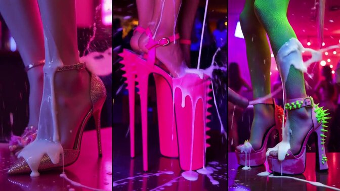Hot Legs gets her high-heeled shoes all covered in cum as she's
