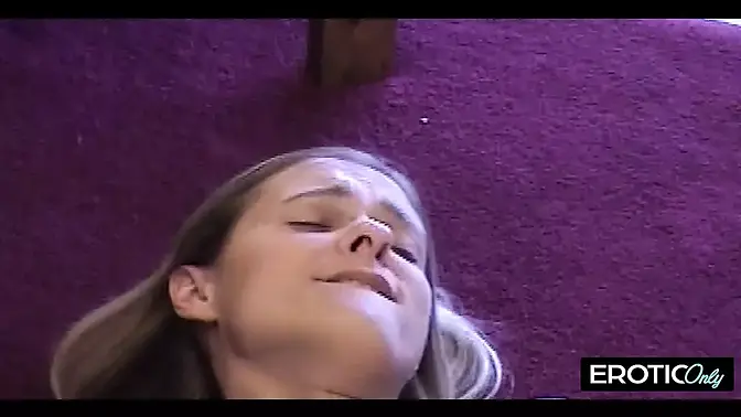 Hot milf and her young daughter's friend play with their boobs on the meadow