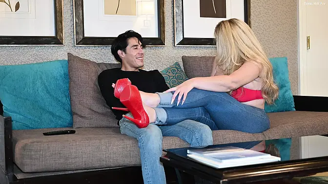 Hot MILF fucks stepson to prevent his date