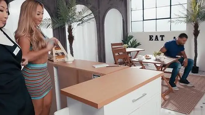 Hot MILF Nicole and Kazumi have sex with young stud