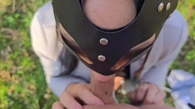 Hot MILF sucks her friend's huge cock in public