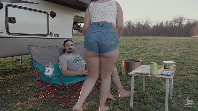 Hot MILF with thick ass fucks amateur in the woods