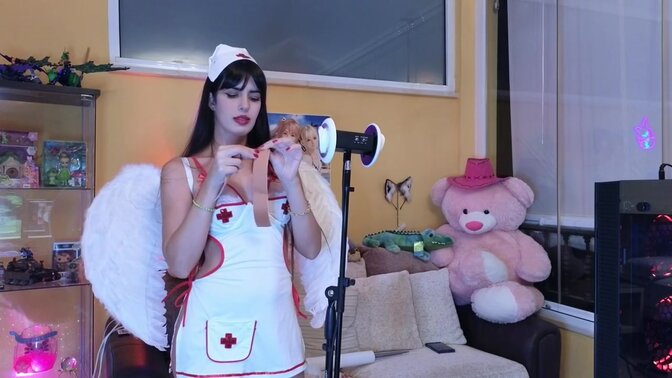 Hot Nurse sucks dick in cosplay while playing video games