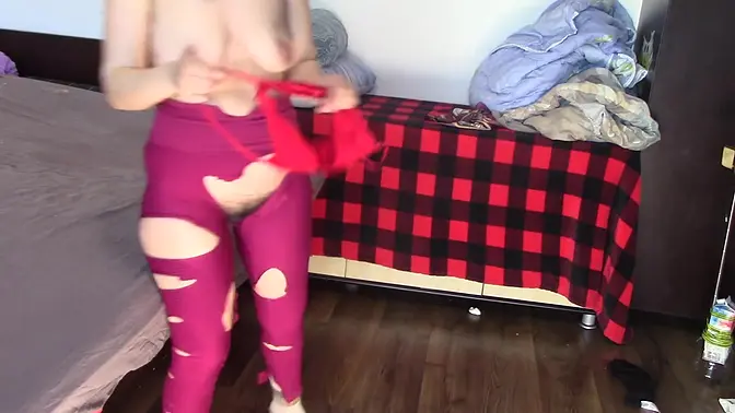 Hot sexy brunette wife dances naked and masturbates