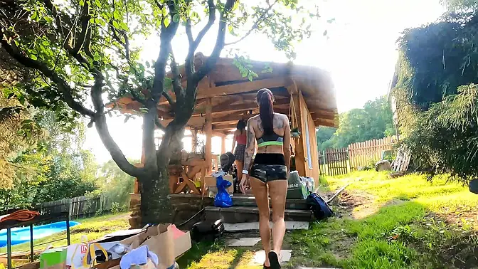 Hot Sexy Girls in Mini Skirts No Panties at Easter Party