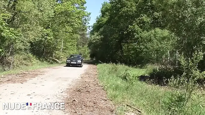 Hot strawberry blonde slut rides older boy in bushes