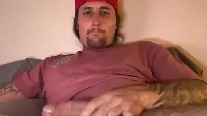 Hot tatted stud with huge veiny cock gets edge and cum