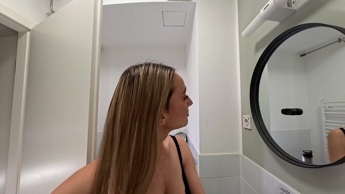 Hotty blonde GF flashes her shaved snatch in a mini skirt